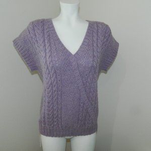 NWT Classic Alpaca Women Lilac Melang Short Sleeve Cable Sweater sz M